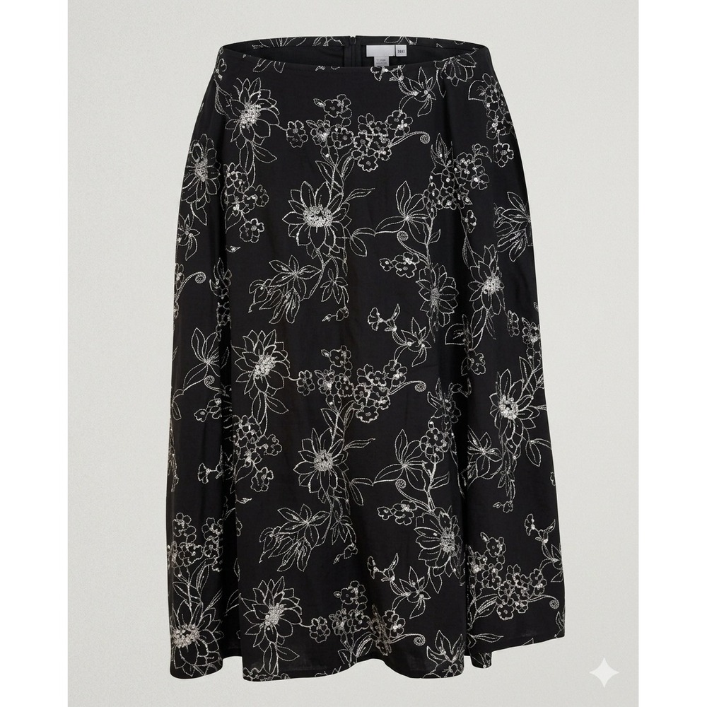 Sag Harbor Y2K Black White Floral Cotton‎ Long Midi Skirt 16W Flowy Neutral